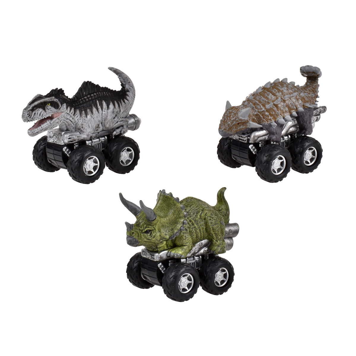 Pack 3 Dinosaurios Vehiculo Pullback Jurassic - Triceratops, Gigantosaurus Y Ankylosaurus